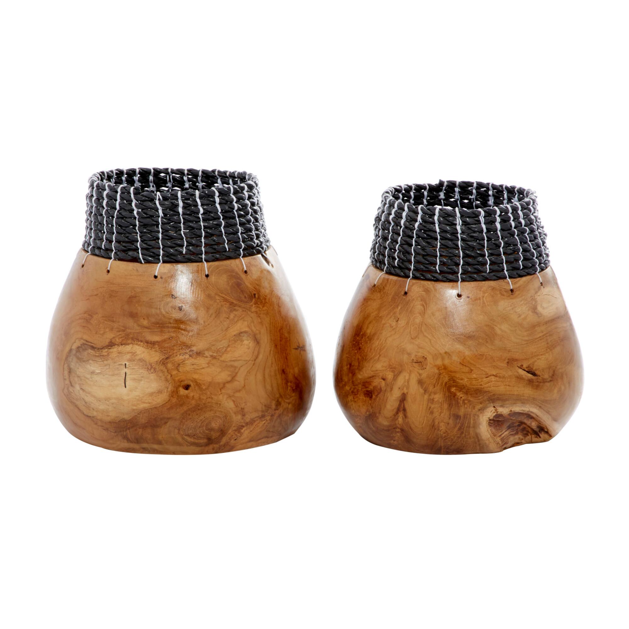 Set of 2" Black Teak Wood Natural Decorative Bowls 10", 9"